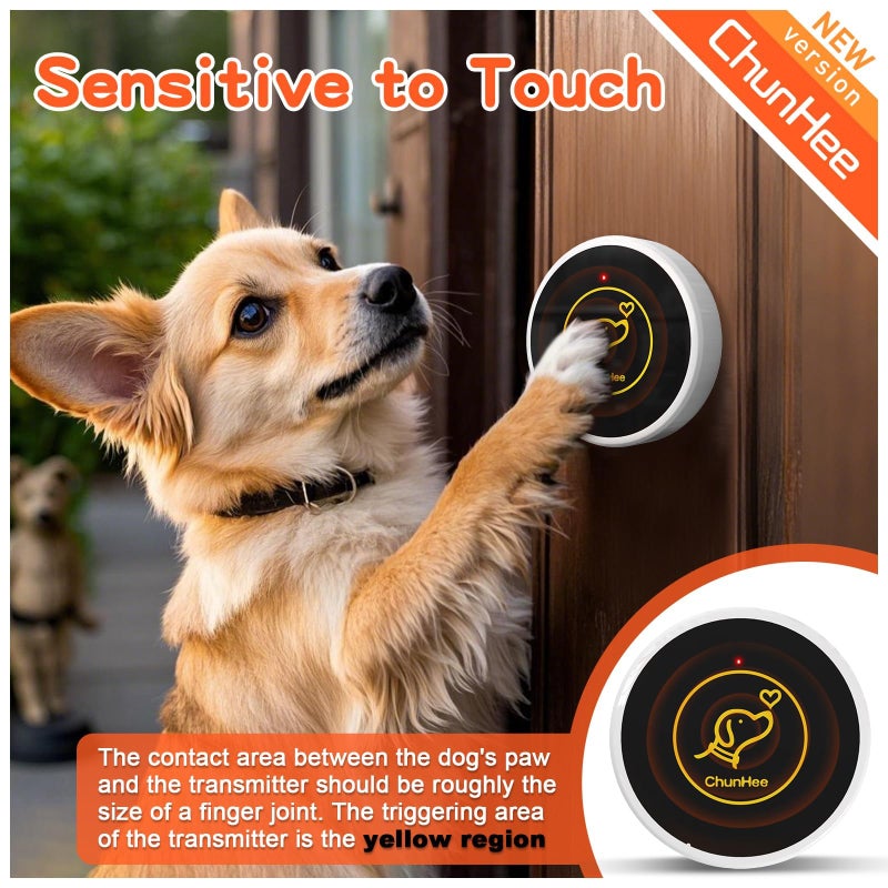 ChunHee Smart Dog Door Bell Wireless Puppy DoorBell for Potty Training, Dog Bells to go Outside, Bells for Dogs to Ring to go Potty, 2 Dog Buttons [New 2025] - Image 5